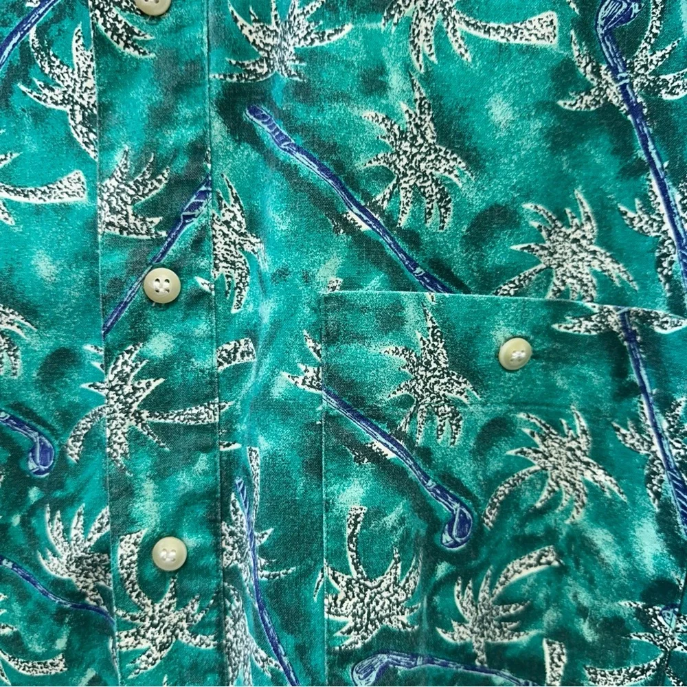 Vintage Bugle Boy Hawaiian Golf button down short sleeve shirt men's large green
